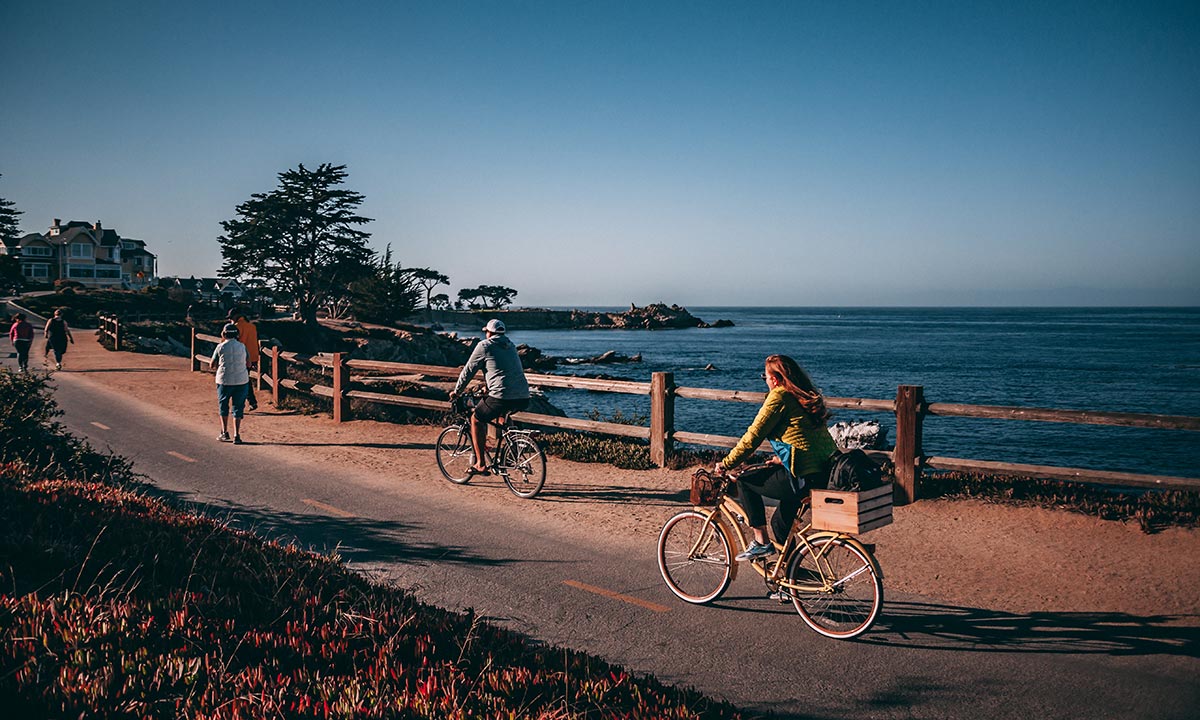 Group riding bikes. 