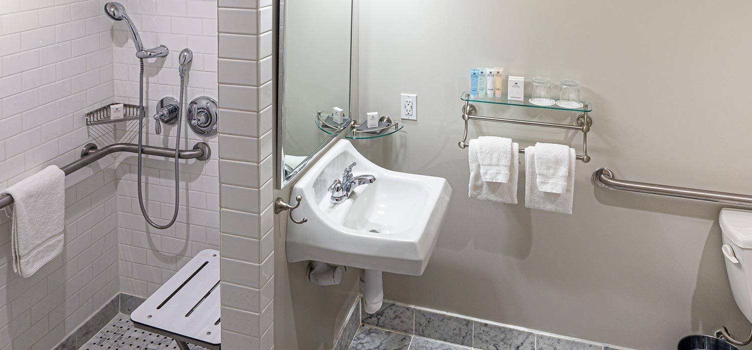 ADA Bathroom with roll in shower.