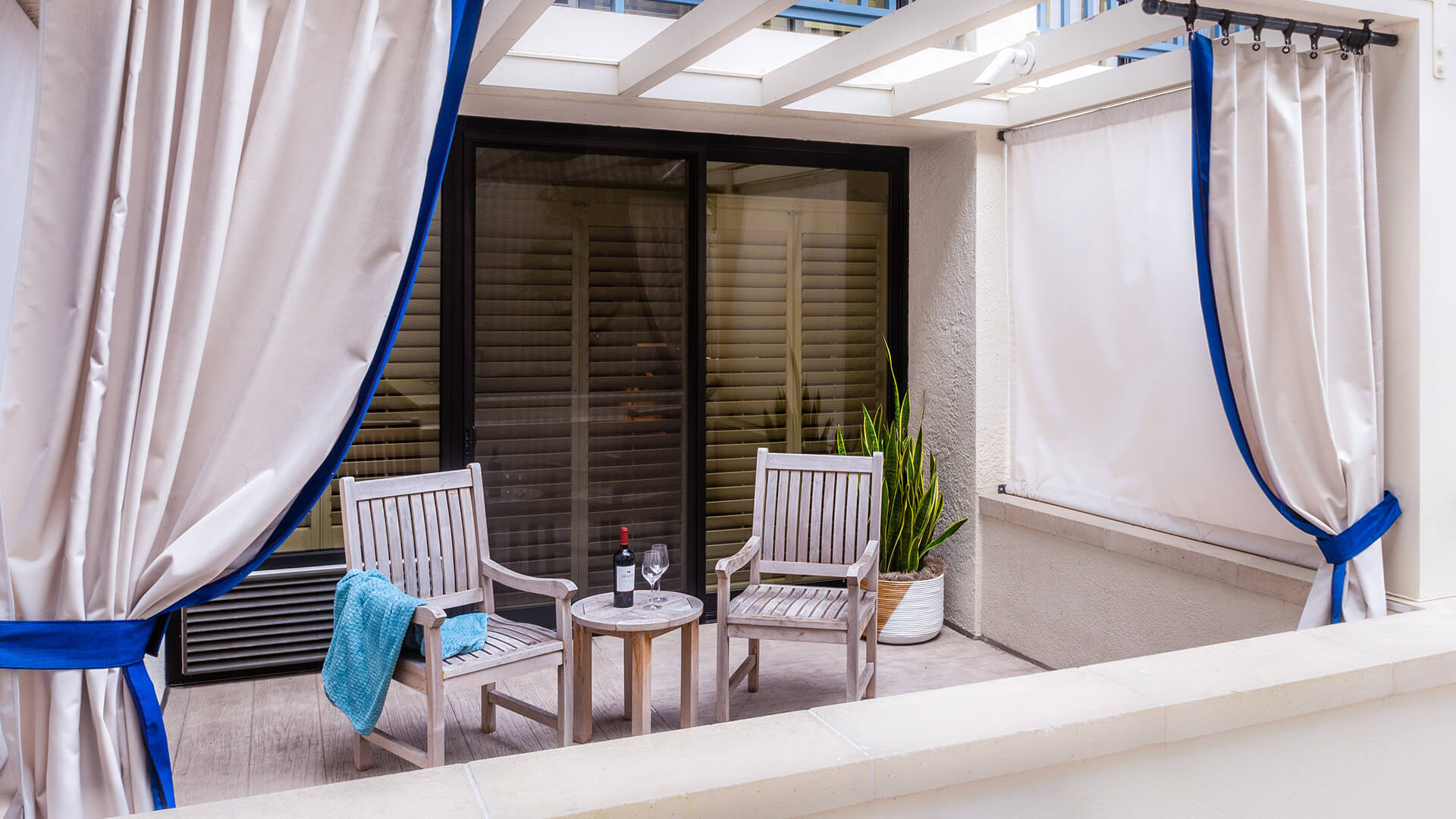 Courtyard patio with wine.