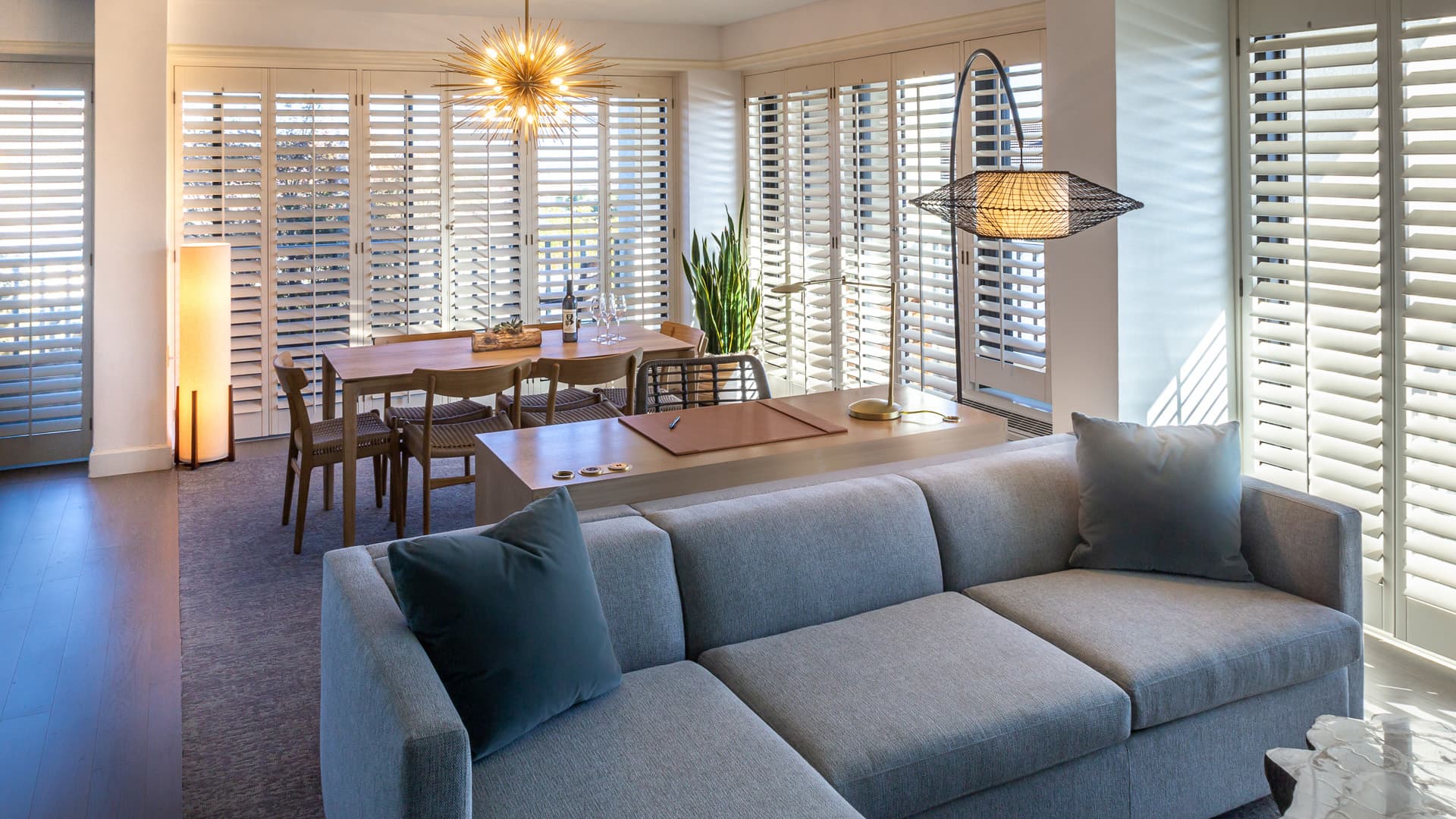 Deluxe hospitality suite living room.