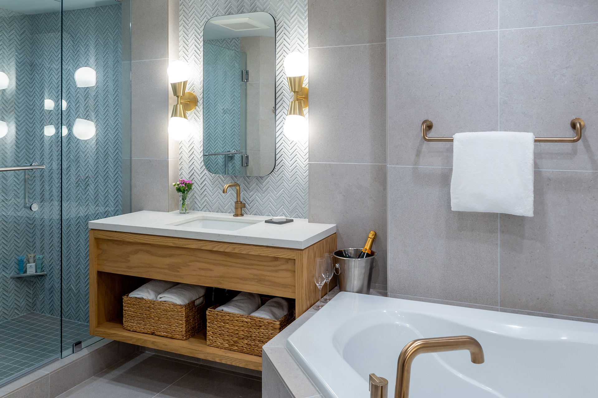 Presidential suite bathroom with tub. 