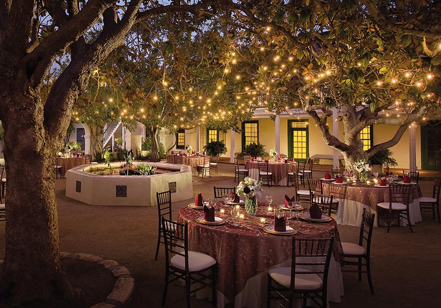 Outdoor wedding dinner.