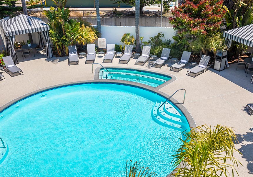 Ariel view of Portola Hotel Pool. 