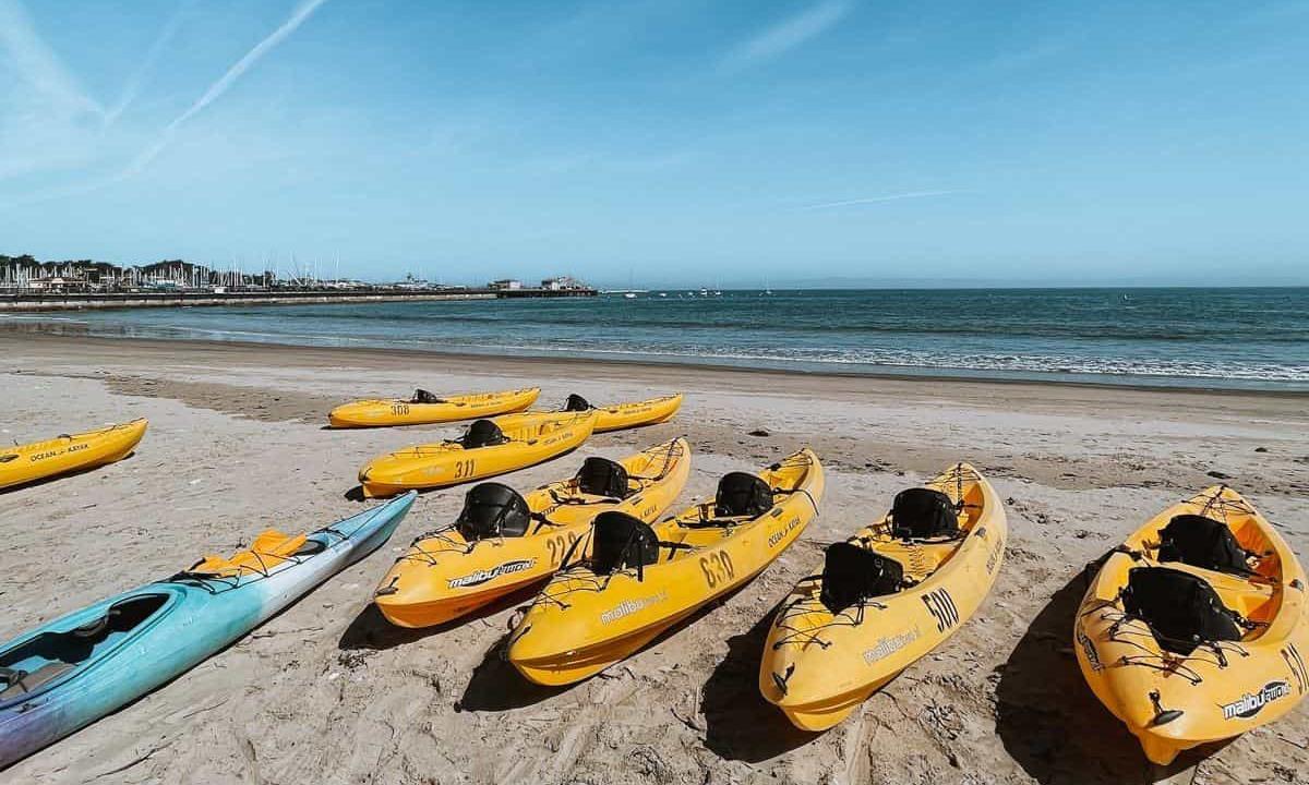Kayaks on the beach