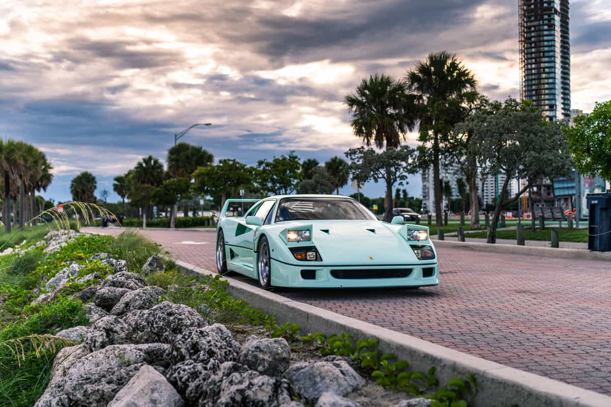 Minty classic car on the road