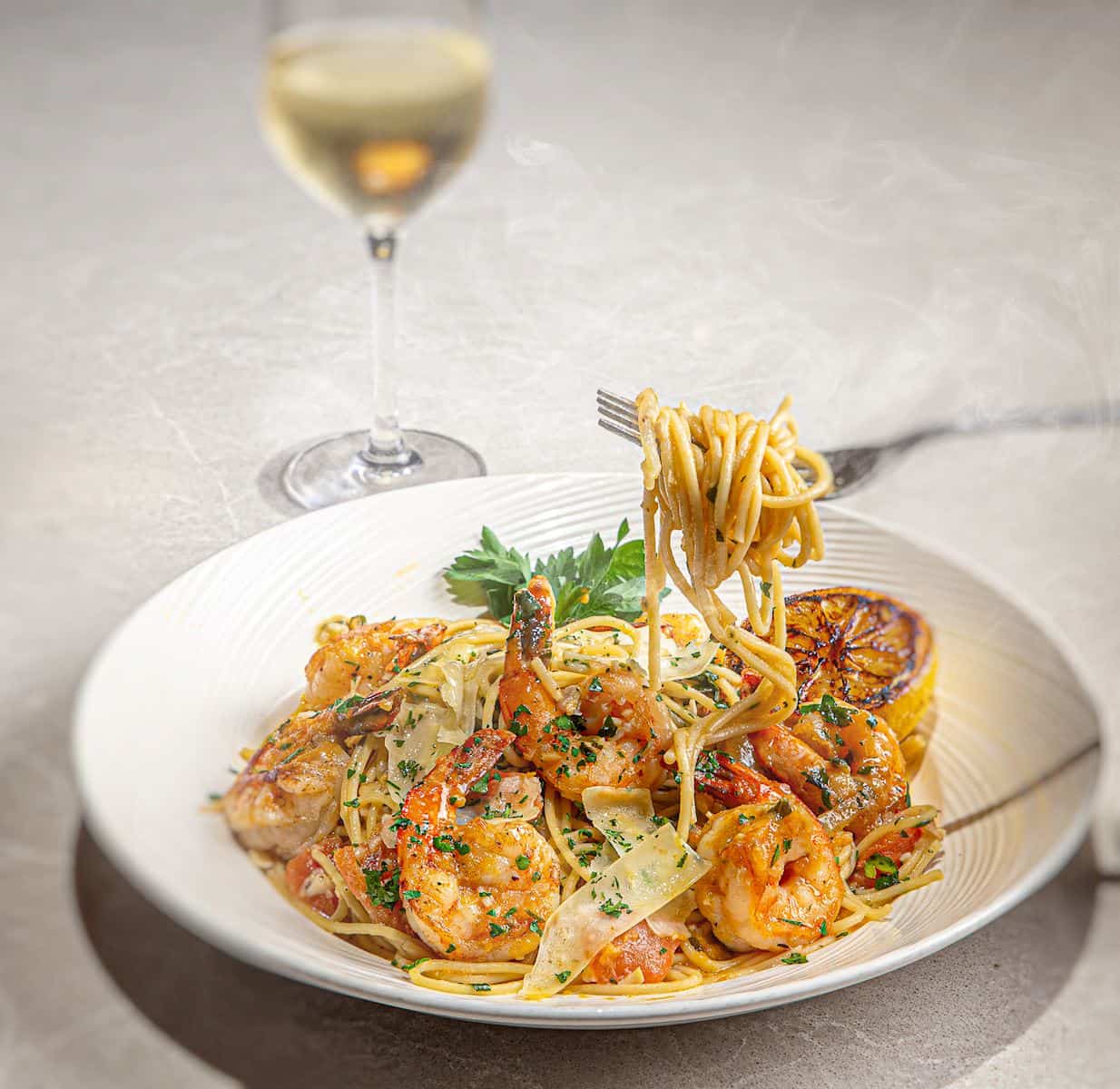 seafood alfredo close up