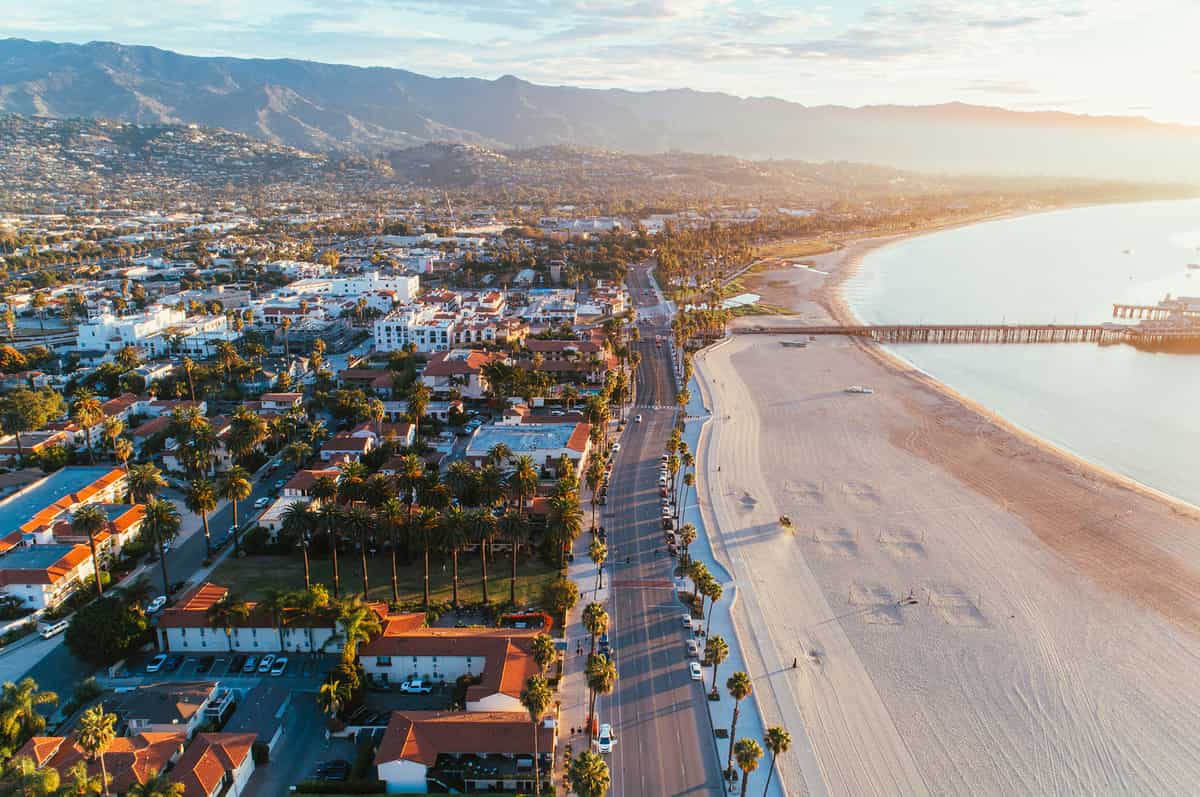 Aerial view of city and beach