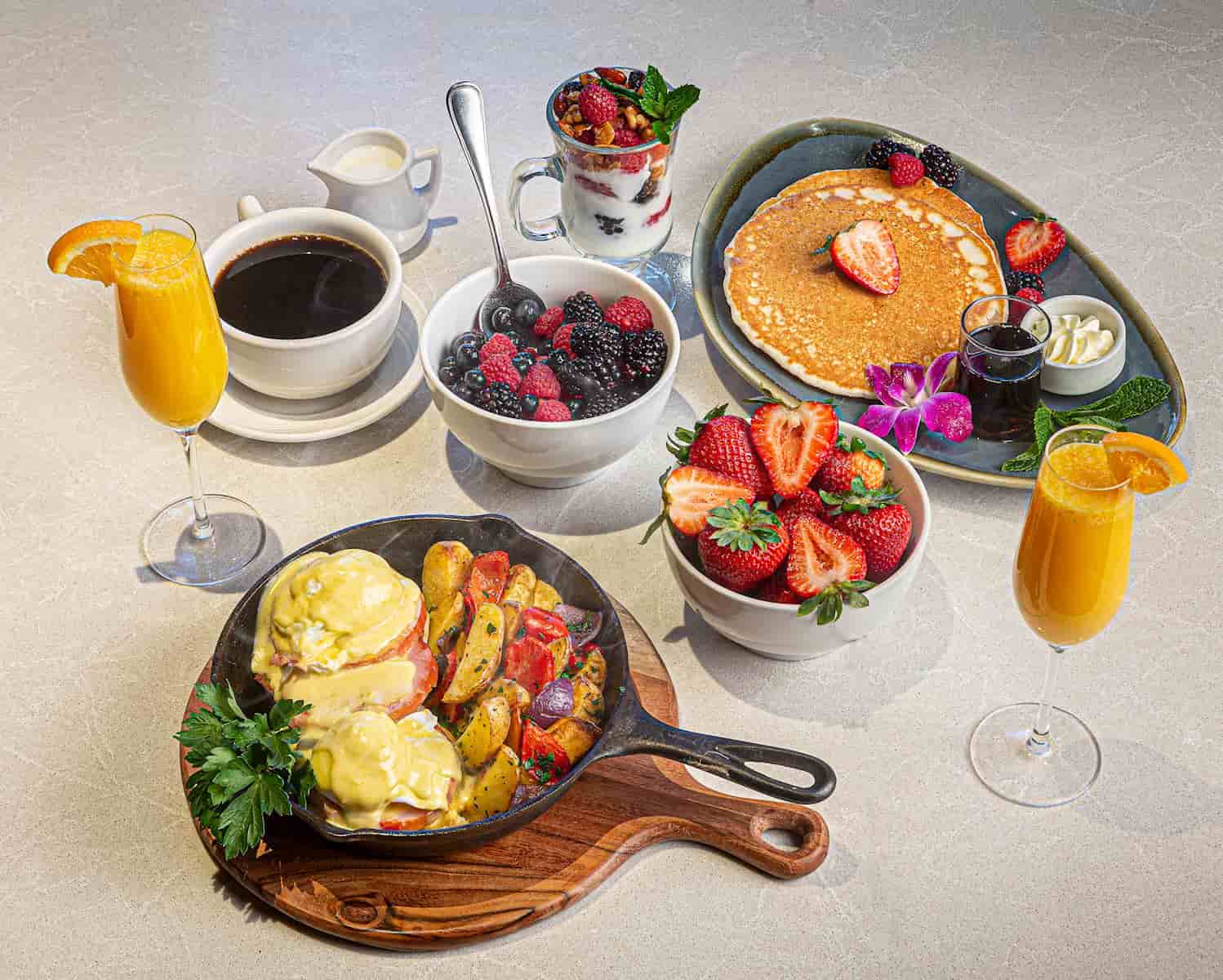 breakfast and drinks on table