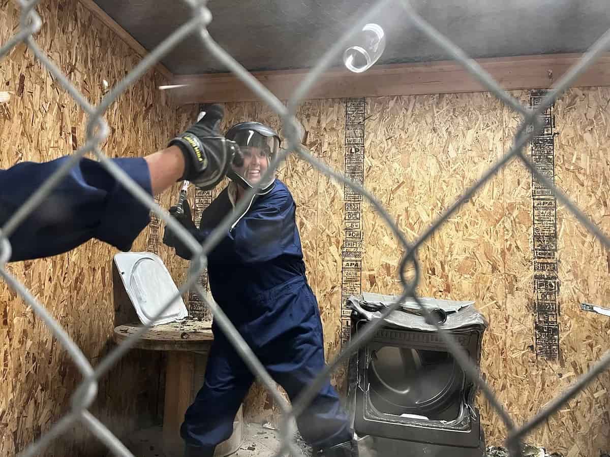 room filled with old appliances to smash