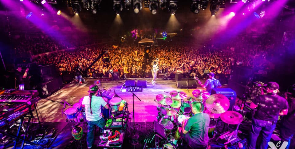 music venue with band playing