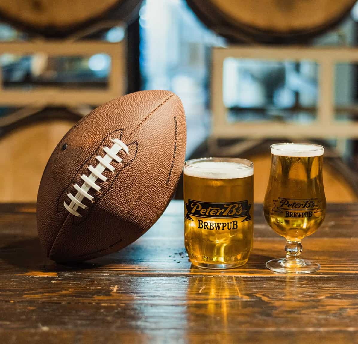 close up of football and beer