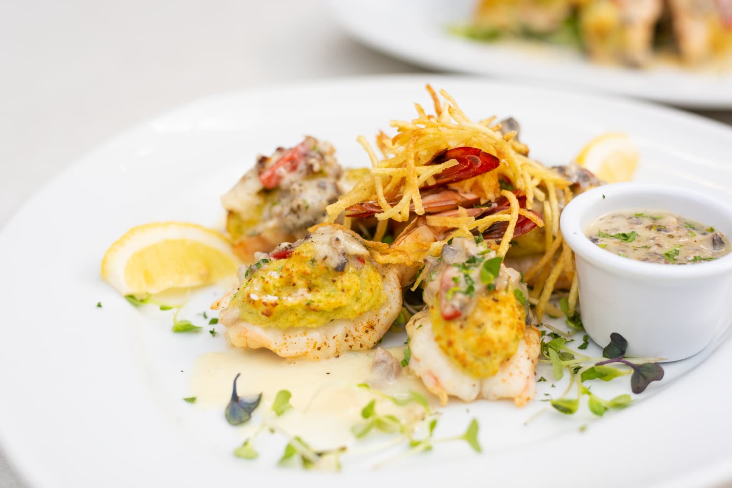 Halibut stuffed shrimp plate