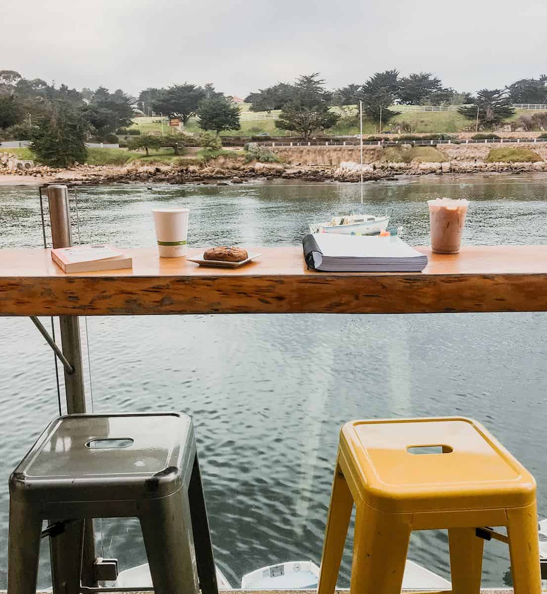 cafe table by window with coffee 