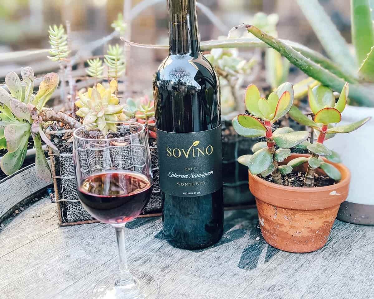 Wine bottle on table
