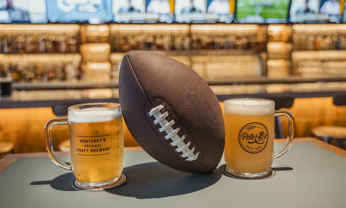 close up of football and beers