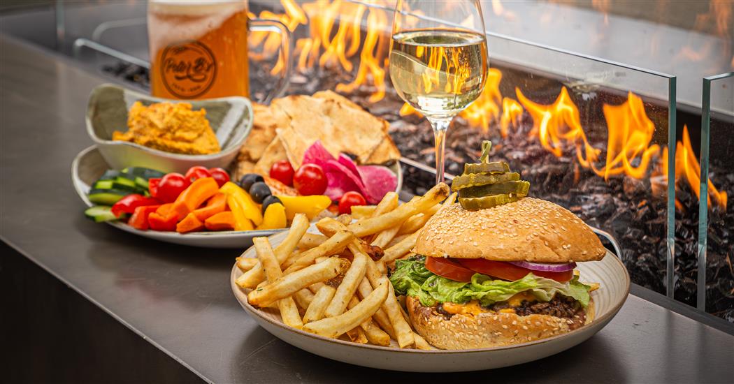 Display of different hambugers. 