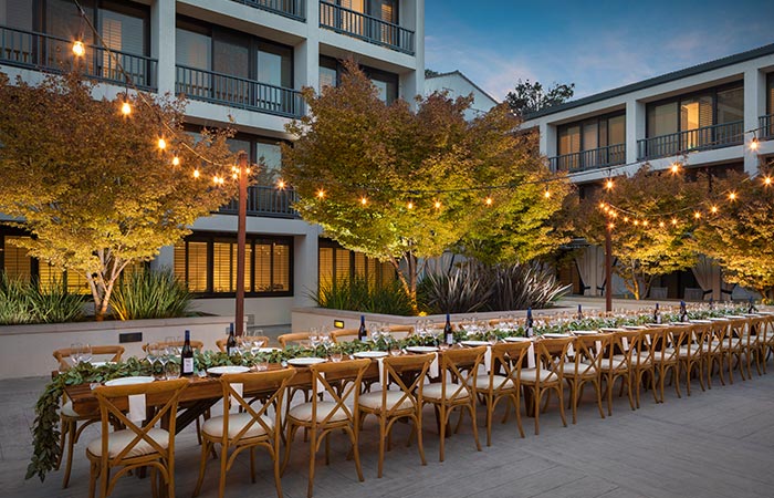 Cottonwood Plaza long table set up. 
