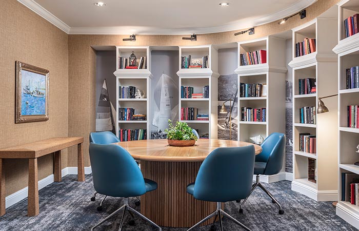 Executive Boardroom smaller round table area seating for 4. 