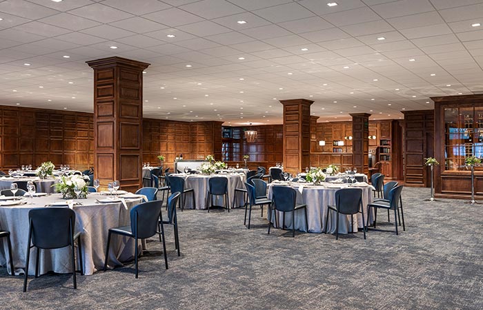 The Club Room with tables set up. 