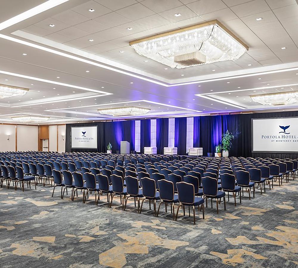 Ballroom meeting with projector and stage