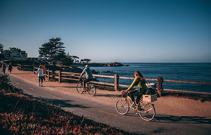 Group riding bikes.