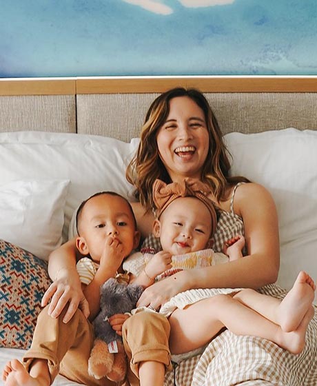 family in guest room