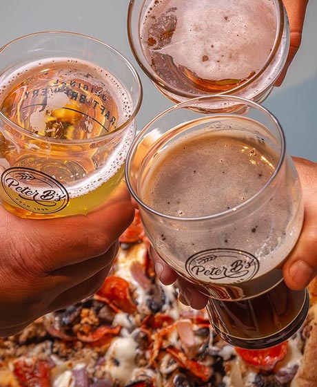 Beer and pizza.